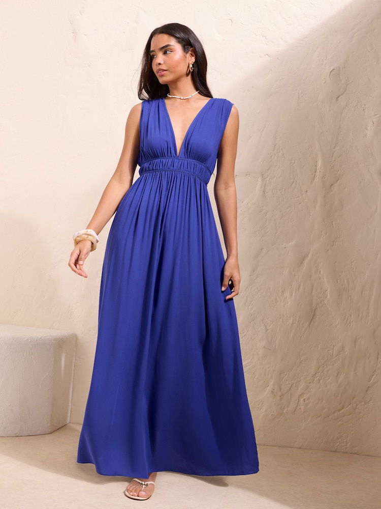 Friends Like These Blue V-Neck Plunge Sleeveless Maxi Dress - Image 5 of 5
