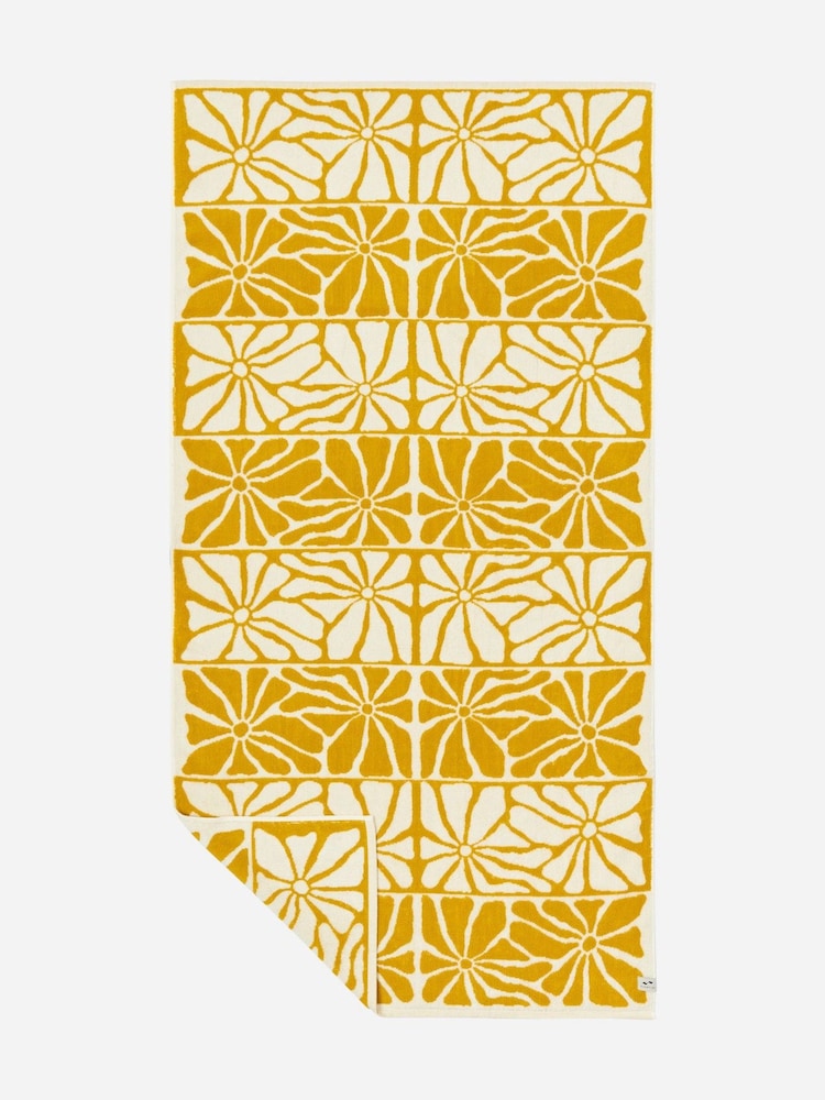 SlowTide Mustard Ciao Zen Cotton Printed Patterned Bath Towel - Image 5 of 5