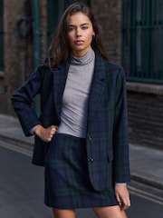 Marine/Vert - N.Premium Check Mini Skirt with Wool - Image 3 de 9