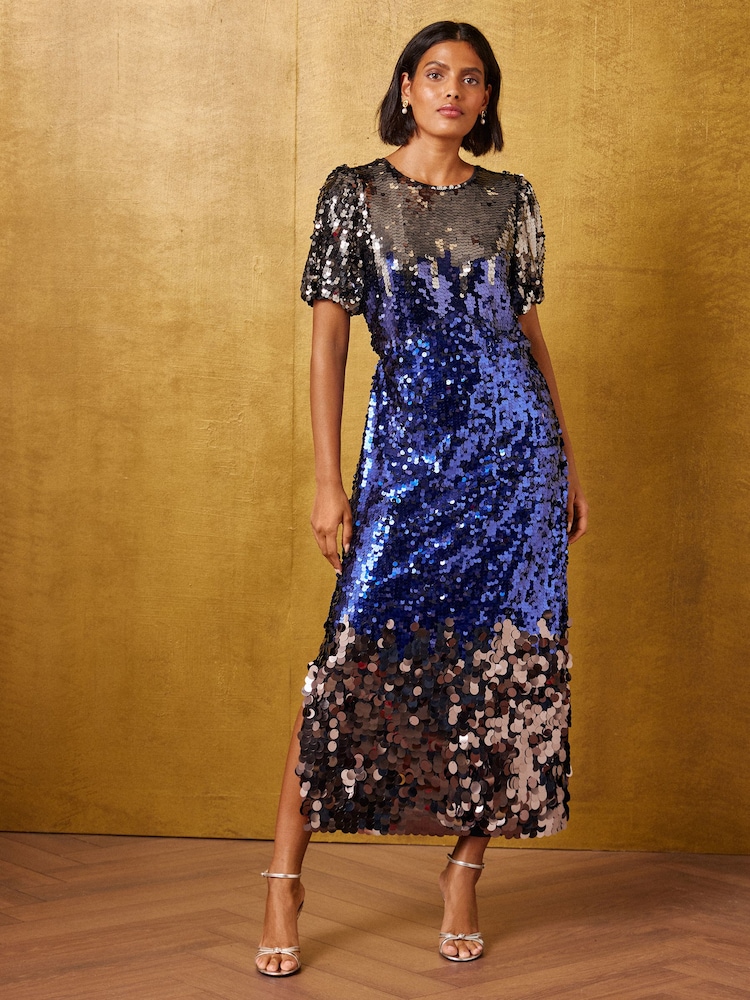 Love & Roses Cobalt Blue Petite Ombre Sequin Midi Dress - Image 1 of 6 Love & Roses Cobalt Blue Petite Ombre Sequin Midi Dress - Image 1 of 6