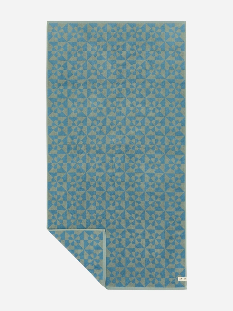 SlowTide Dusty Blue Bex Cotton Printed Patterned Bath Towel - Image 5 of 5