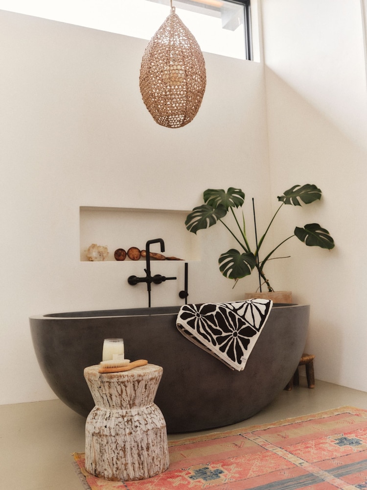 SlowTide Black Ciao Zen Cotton Printed Patterned Bath Towel - Image 1 of 4