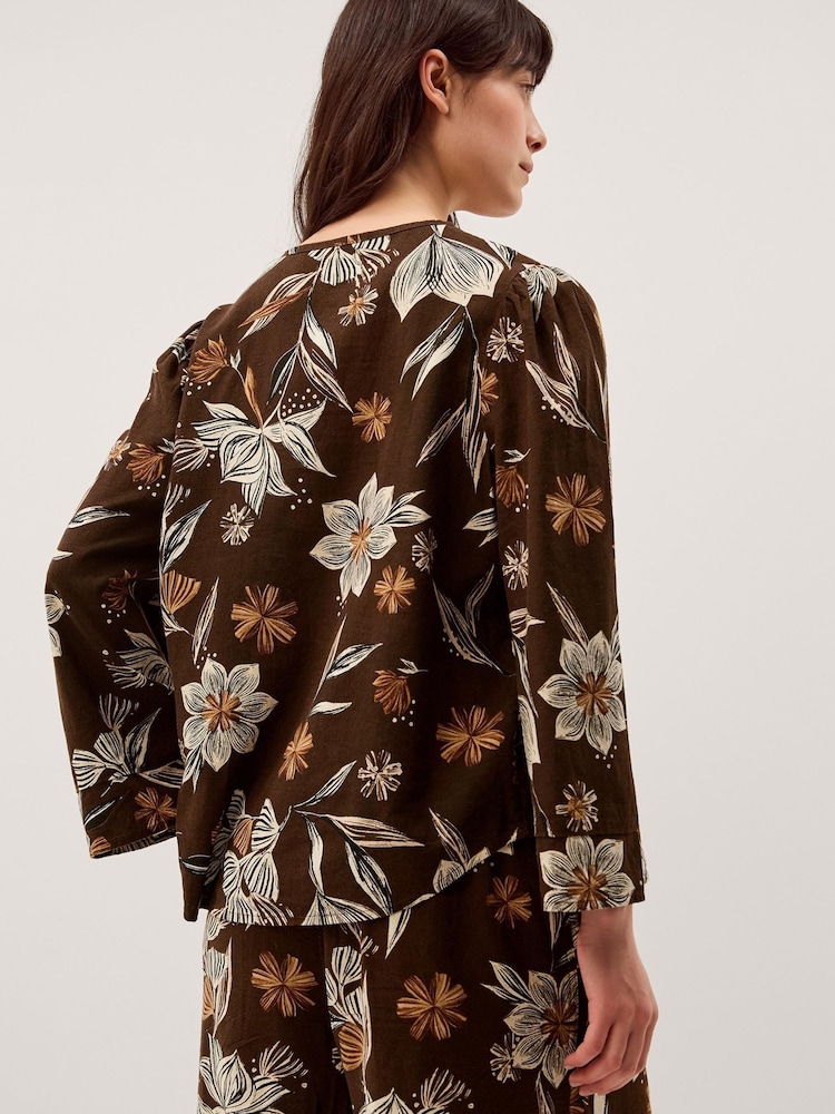 Monsoon Esther Floral Linen Blend Top - Imaginea 2 din 6