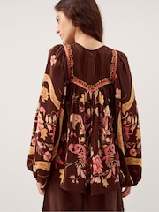 Monsoon Brown Samara Balloon Sleeve Floral Blouse - Image 2 of 5