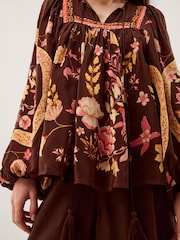 Monsoon Brown Samara Balloon Sleeve Floral Blouse - Image 4 of 5