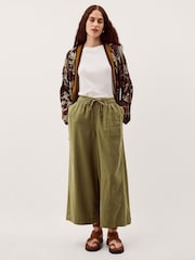 Monsoon Green Maisie Linen Blend Crop Wide Leg Trousers - Image 1 of 6