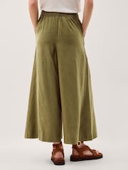 Monsoon Green Maisie Linen Blend Crop Wide Leg Trousers - Image 3 of 6
