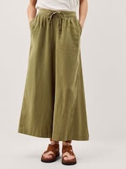 Monsoon Green Maisie Linen Blend Crop Wide Leg Trousers - Image 4 of 6