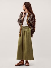 Monsoon Green Maisie Linen Blend Crop Wide Leg Trousers - Image 5 of 6