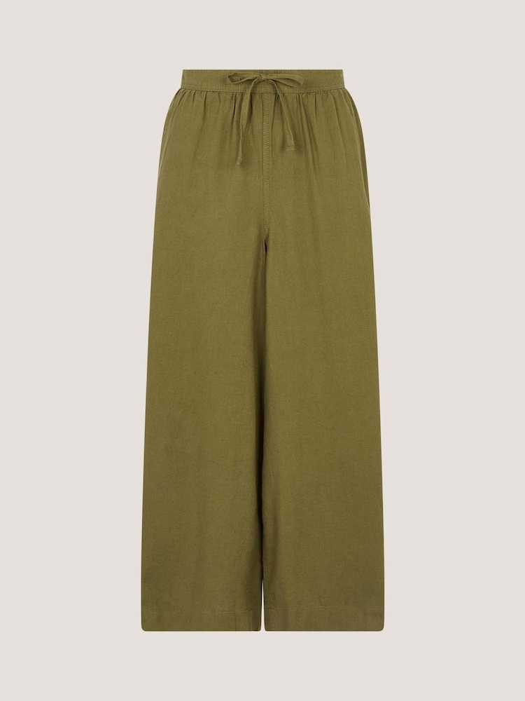 Monsoon Green Maisie Linen Blend Crop Wide Leg Trousers - Image 6 of 6