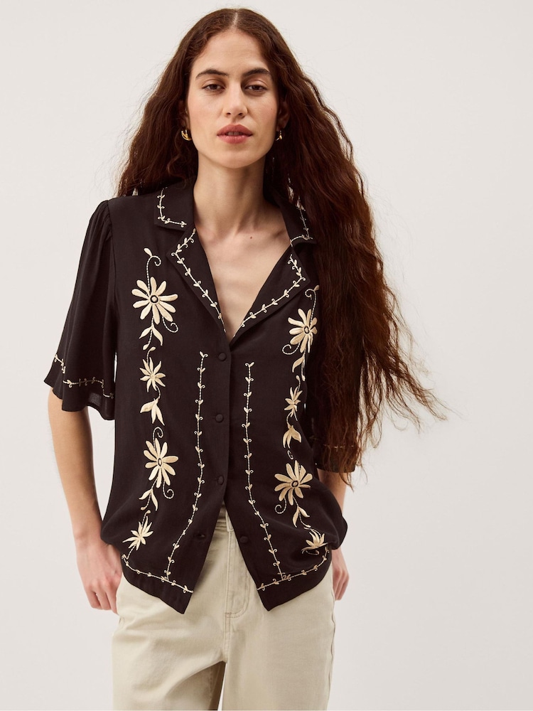 Monsoon Black Wren Floral Embroidered Shirt - Image 1 of 5