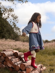 JoJo Maman Bébé Denim Cherry Embroidered Denim Dress & Quilted Waistcoat - Image 1 of 9