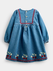 JoJo Maman Bébé Denim Cherry Embroidered Denim Dress & Quilted Waistcoat - Image 5 of 9