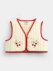 JoJo Maman Bébé Denim Cherry Embroidered Denim Dress & Quilted Waistcoat - Image 6 of 9