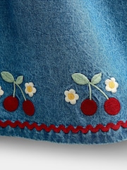 JoJo Maman Bébé Denim Cherry Embroidered Denim Dress & Quilted Waistcoat - Image 8 of 9