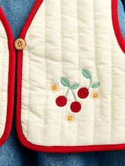 JoJo Maman Bébé Denim Cherry Embroidered Denim Dress & Quilted Waistcoat - Image 9 of 9