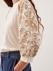 Monsoon Cream Freya Embroidered Sleeve Top - Image 2 of 5