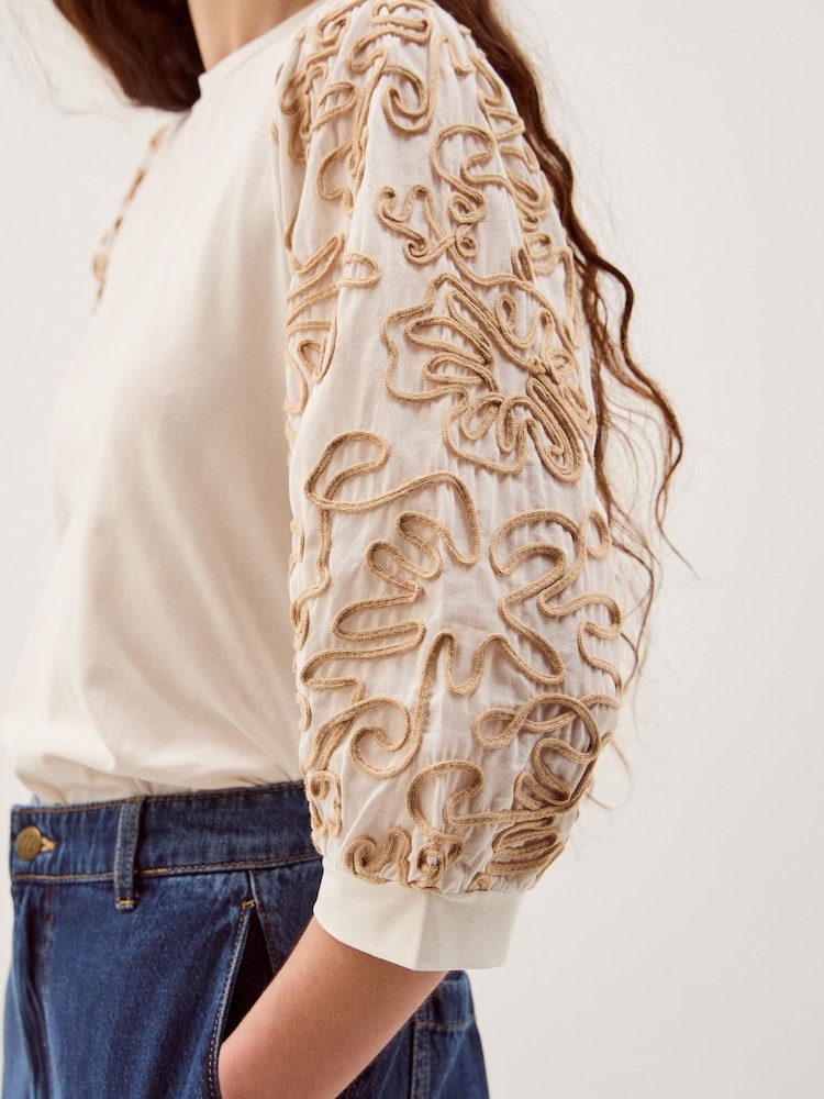 Monsoon Cream Freya Embroidered Sleeve Top - Image 2 of 5 Monsoon Cream Freya Embroidered Sleeve Top - Image 2 of 5