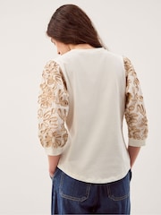 Monsoon Cream Freya Embroidered Sleeve Top - Image 4 of 5