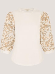 Monsoon Cream Freya Embroidered Sleeve Top - Image 5 of 5