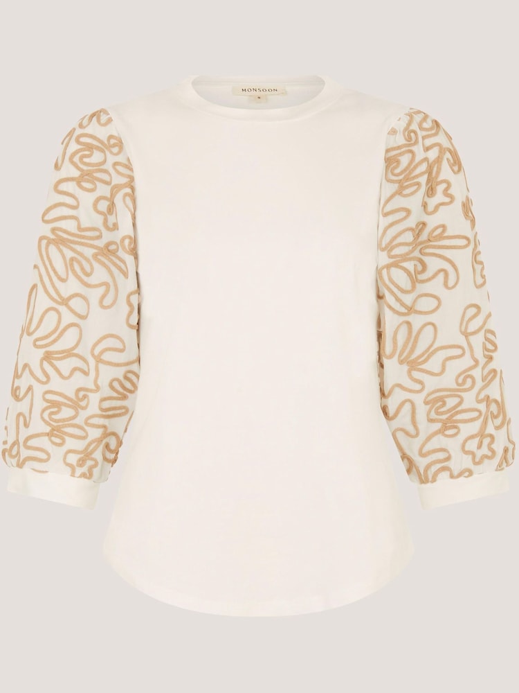 Monsoon Cream Freya Embroidered Sleeve Top - Image 5 of 5 Monsoon Cream Freya Embroidered Sleeve Top - Image 5 of 5