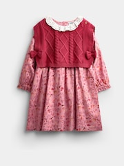 JoJo Maman Bébé Dark Red Woodland Character Dress & Knitted Vest Set - Image 1 of 7