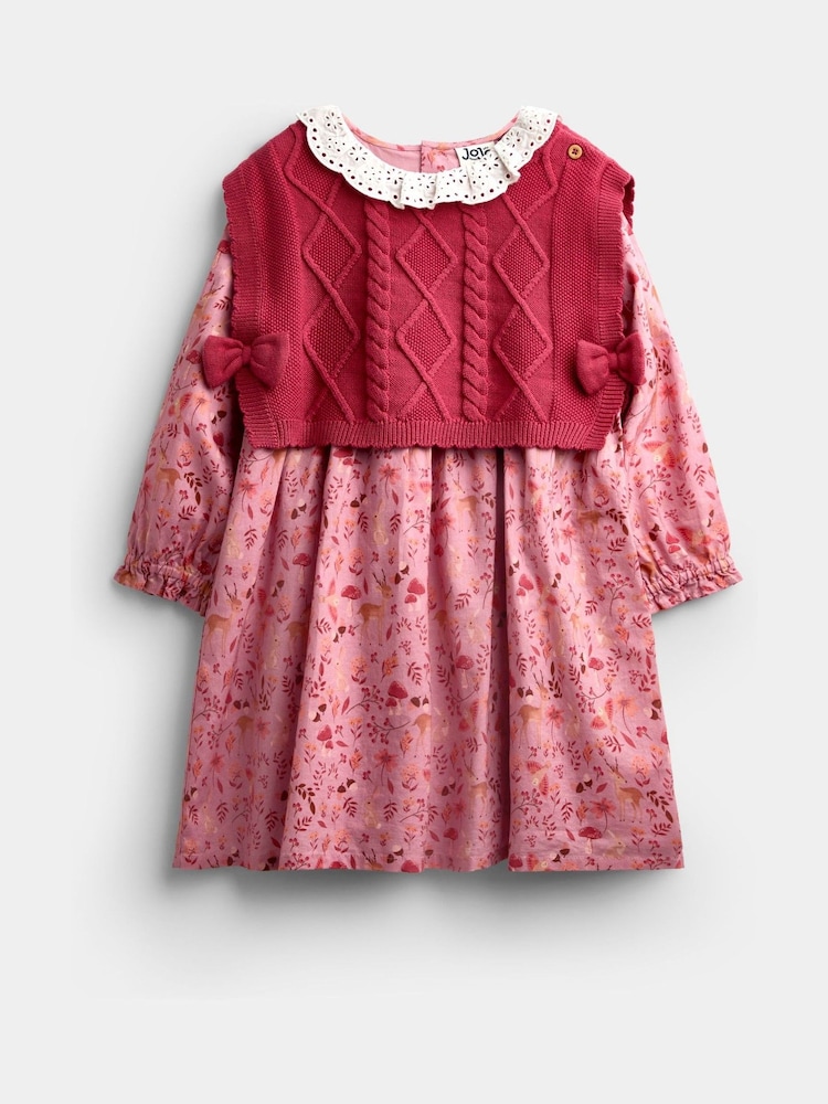 JoJo Maman Bébé Dark Red Woodland Character Dress & Knitted Vest Set - Image 1 of 7