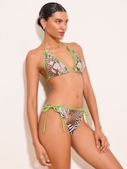 Lipsy Neutral Animal Printed Tipped Lace Trim Triangle Bikini Top and Bottom Set - Image 1 of 5