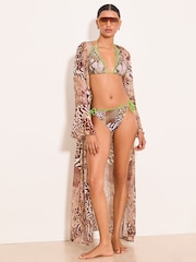 Lipsy Neutral Animal Printed Tipped Lace Trim Triangle Bikini Top and Bottom Set - Image 2 of 5
