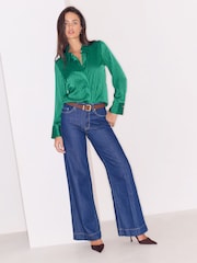 Lipsy Green Satin Stripe Burnout Shirt - Image 4 of 5