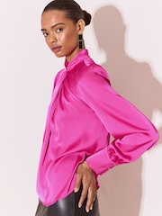 Lipsy Satin Twist Neck Long Sleeve Blouse - 6의 이미지 4
