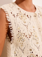 乳白色 - Lipsy Crochet Sequin Detail Waistcoat - 圖片 2/5