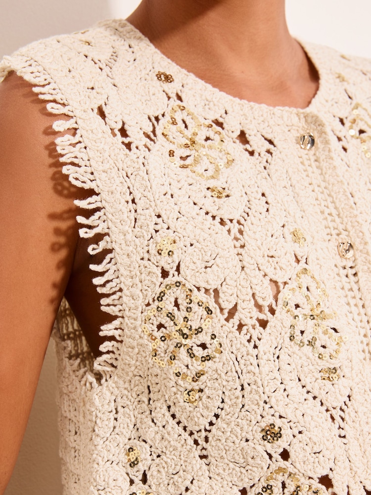 乳白色 - Lipsy Crochet Sequin Detail Waistcoat - 圖片 2/5