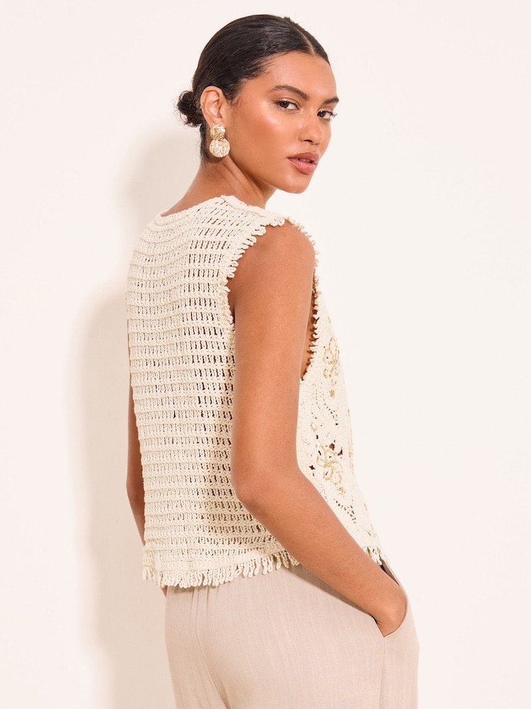 乳白色 - Lipsy Crochet Sequin Detail Waistcoat - 圖片 5/5