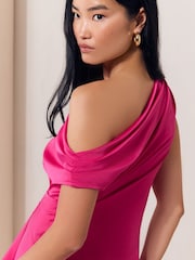 Lipsy Fuchsia Pink Satin One Shoulder Draped Top - Image 3 of 5