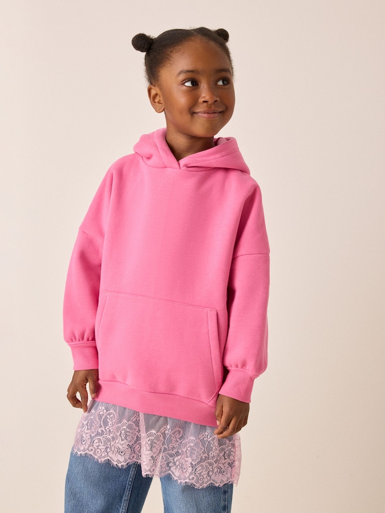 Pink - Lace Hem Hoodie (3-16yrs) - រូបភាព 1 នៃ 8 Pink - Lace Hem Hoodie (3-16yrs) - រូបភាព 1 នៃ 8