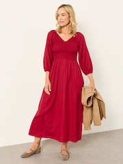 FatFace Adele Red Petite Midi Dress - Image 3 of 5