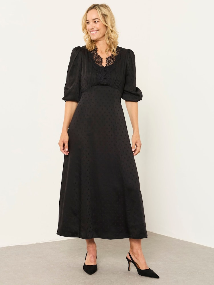 FatFace Libby Black Polka Petite Midi Dress - Image 1 of 5 FatFace Libby Black Polka Petite Midi Dress - Image 1 of 5