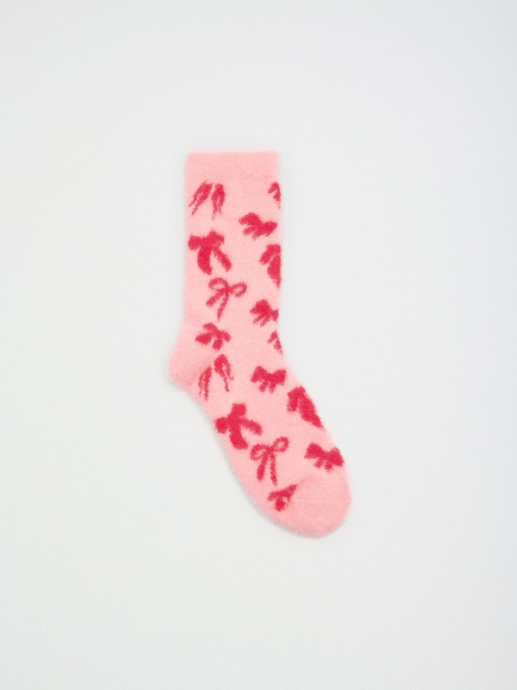 Love & Roses Red and Pink Bow Cosy Soft Eyelash Slipper Socks 2 Pack - Image 2 of 4