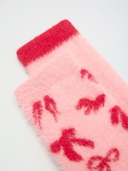 Love & Roses Red and Pink Bow Cosy Soft Eyelash Slipper Socks 2 Pack - Image 4 of 4