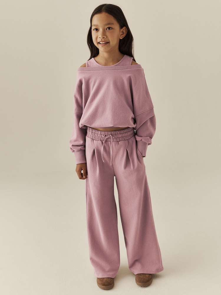 Pink Off Shoulder Sweatshirt and Joggers Set (3-16yrs) - Image 1 of 10 Pink Off Shoulder Sweatshirt and Joggers Set (3-16yrs) - Image 1 of 10