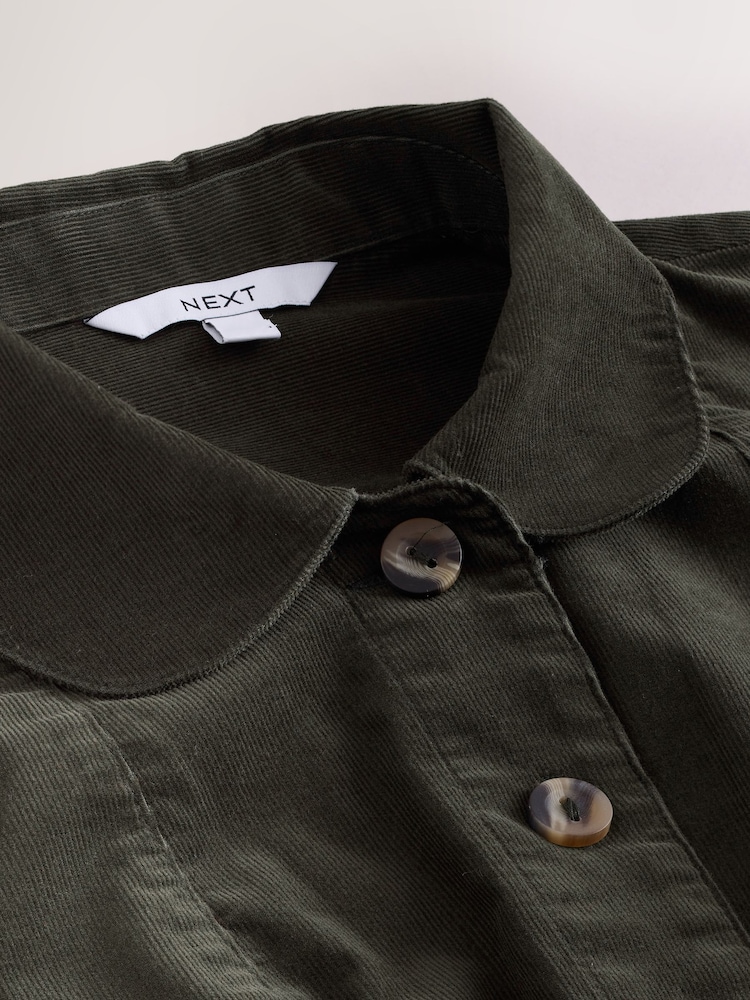 Khaki Green Corduroy Puff Sleeve Fitted Top - Image 8 of 8