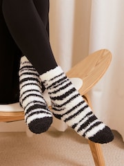 Friends Like These Cream and Black Zebra Print Cosy Slipper Socks 3 Pack - Image 6 of 7