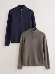 Neutral/Navy Quarter Zip Jumpers 2 Pack - Image 1 of 5