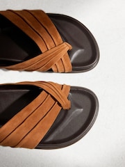 Tan Brown N. Premium Toe Thong Footbed Sandals - Image 4 of 6