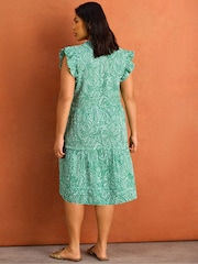 Live Unlimited Petite Green Print Cheesecloth Pintuck Knee Length Dress - Image 5 of 5