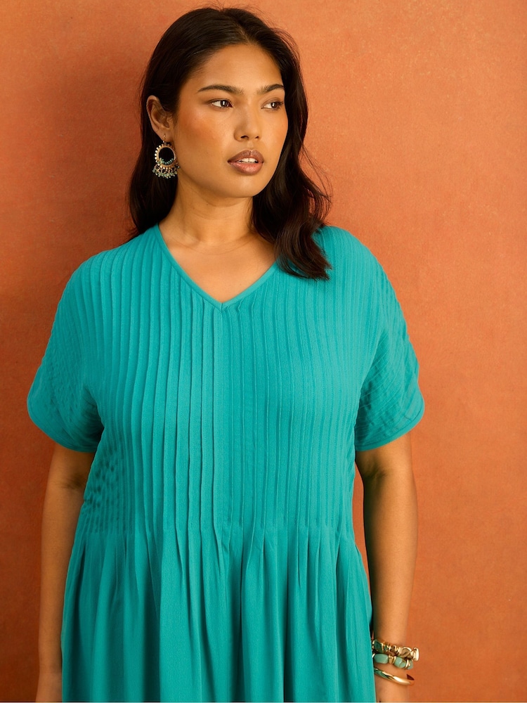 Live Unlimited Blue Petite Pleated Midi Dress - Image 2 of 6