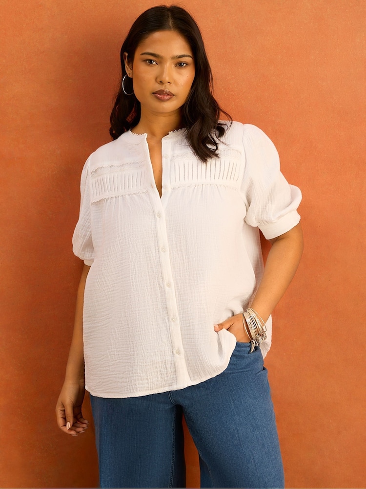 Live Unlimited White Cheesecloth Pintuck Detail Short Sleeve Blouse - Image 1 of 1 Live Unlimited White Cheesecloth Pintuck Detail Short Sleeve Blouse - Image 1 of 1