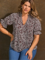 Live Unlimited Brown Abstract Print Short Sleeve Jersey Top - Image 3 of 3