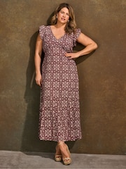 Live Unlimited Red Boho Floral Print V-Neck Midi Dress - Image 1 of 7